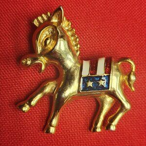 Gold Tone Democratic Donkey Pin Red White Blue Enamel Accents